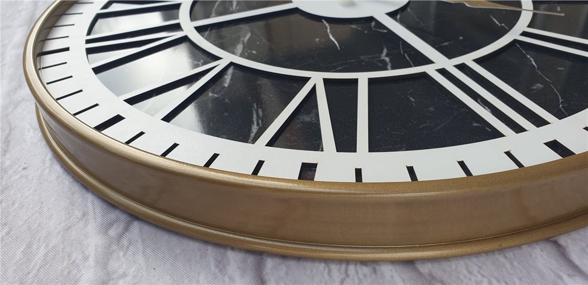 Markakanvas Altın(Gold) Renkli Metal Kasalı Mermer Desenli  Duvar Saati  ( Çap 50 cm -Çap 80 cm )