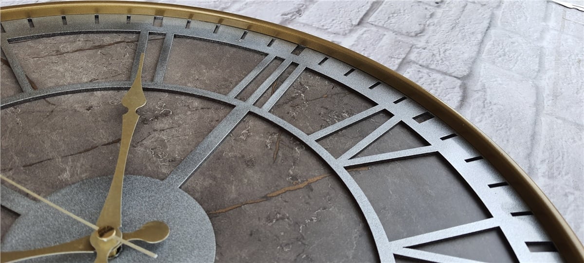 Markakanvas Altın(gold) Renkli Metal Kasalı Mermer Desenli  Duvar Saati  ( Çap 50 cm -Çap 80 cm )