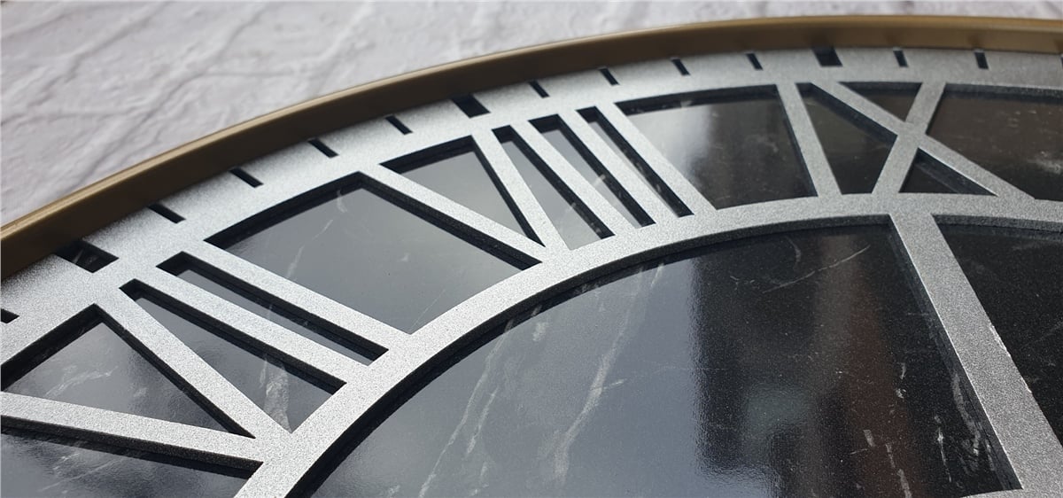 Markakanvas Altın(Gold) Renkli Metal Kasalı Mermer Desenli  Duvar Saati  ( Çap 50 cm -Çap 80 cm )