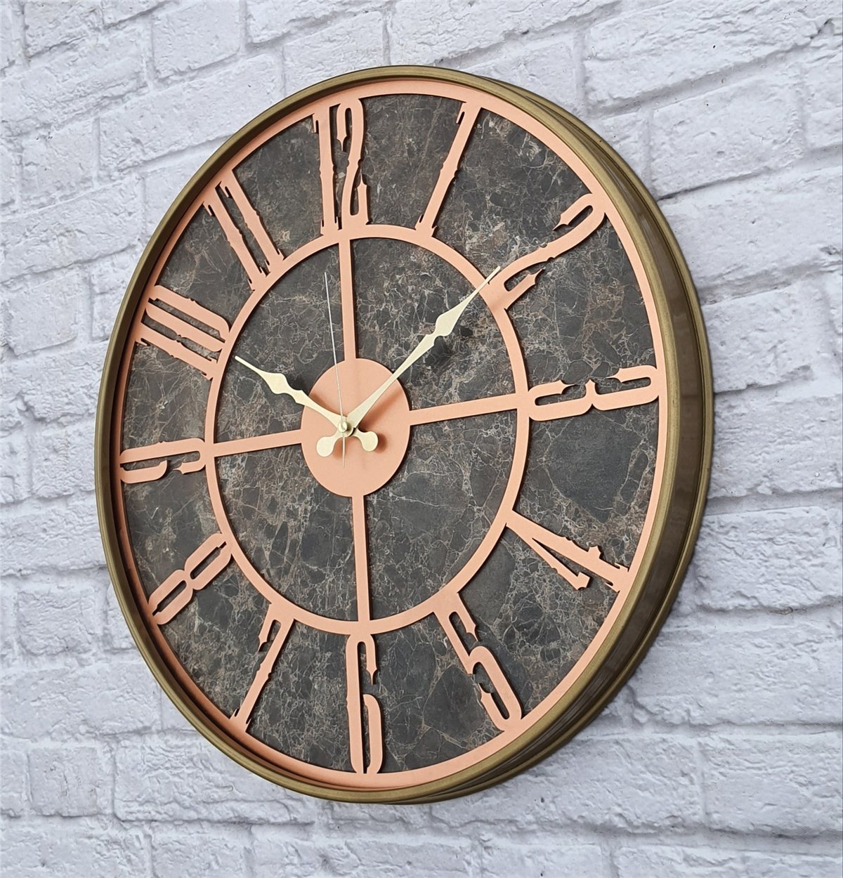 Markakanvas Altın(gold) Renkli Metal Kasalı Mermer Desenli  Duvar Saati  ( Çap 50 cm -Çap 80 cm )