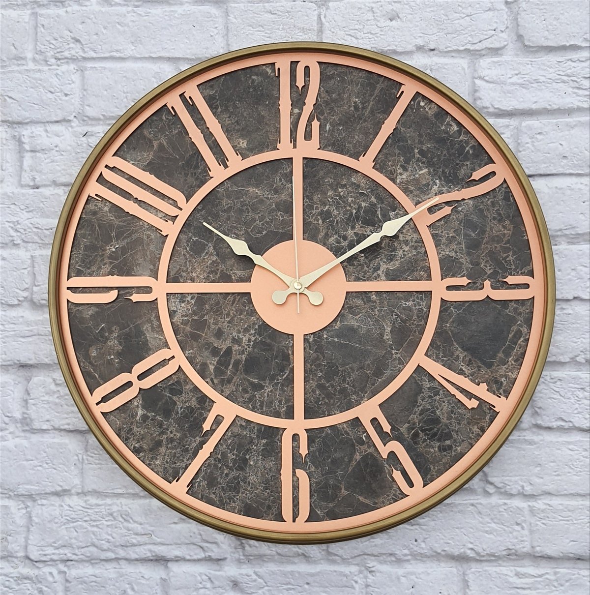 Markakanvas Altın(gold) Renkli Metal Kasalı Mermer Desenli  Duvar Saati  ( Çap 50 cm -Çap 80 cm )