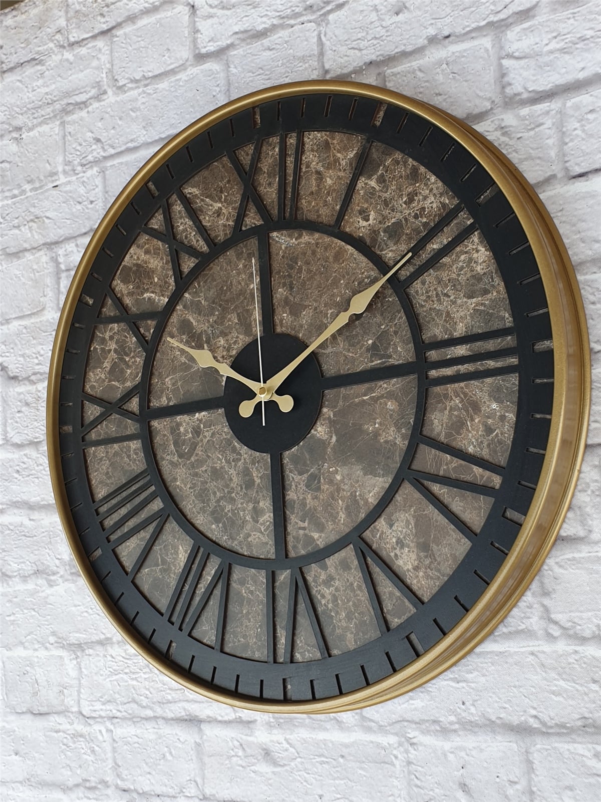 Markakanvas Altın(gold) Renkli Metal Kasalı Mermer Desenli  Duvar Saati  ( Çap 50 cm -Çap 80 cm )