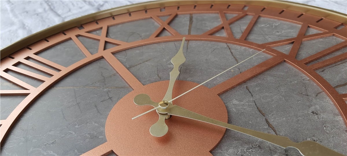 Markakanvas Altın(gold) Renkli Metal Kasalı Mermer Desenli  Duvar Saati  ( Çap 50 cm -Çap 80 cm )