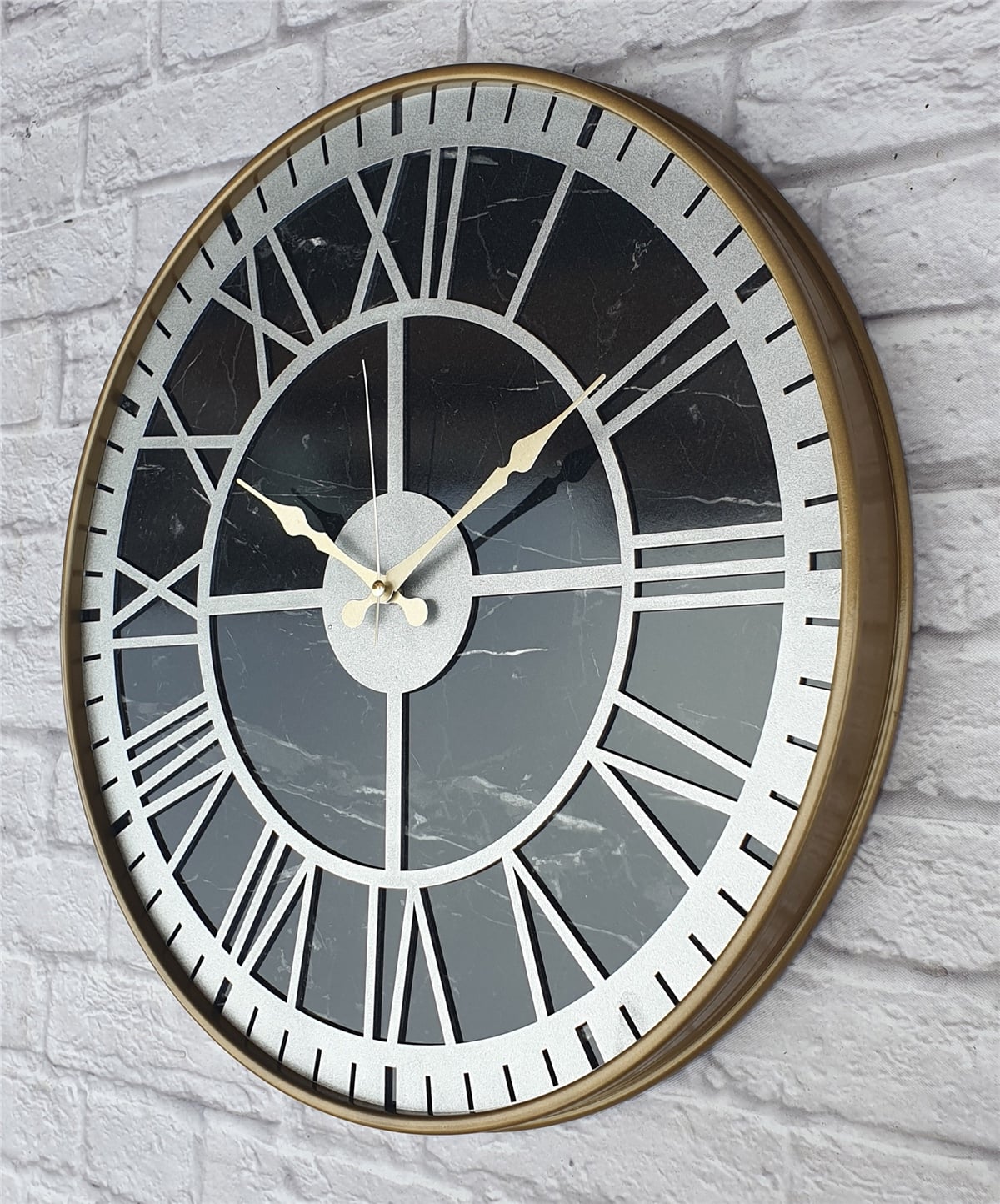 Markakanvas Altın(Gold) Renkli Metal Kasalı Mermer Desenli  Duvar Saati  ( Çap 50 cm -Çap 80 cm )