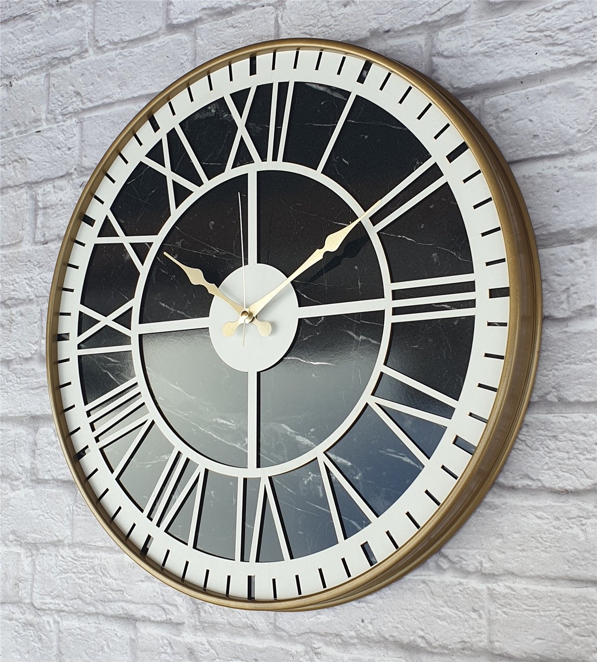 Markakanvas Altın(Gold) Renkli Metal Kasalı Mermer Desenli  Duvar Saati  ( Çap 50 cm -Çap 80 cm )
