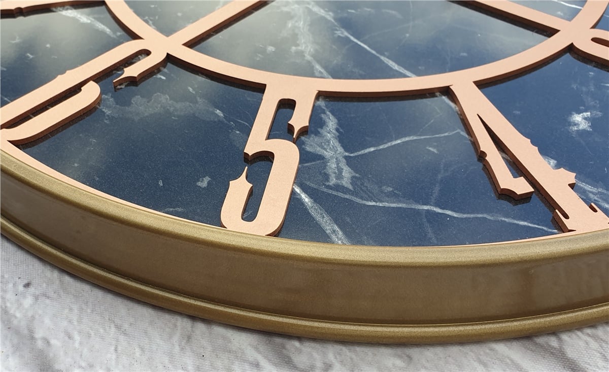 Markakanvas Altın(Gold) Renkli Metal Kasalı Mermer Desenli  Duvar Saati  ( Çap 50 cm -Çap 80 cm )