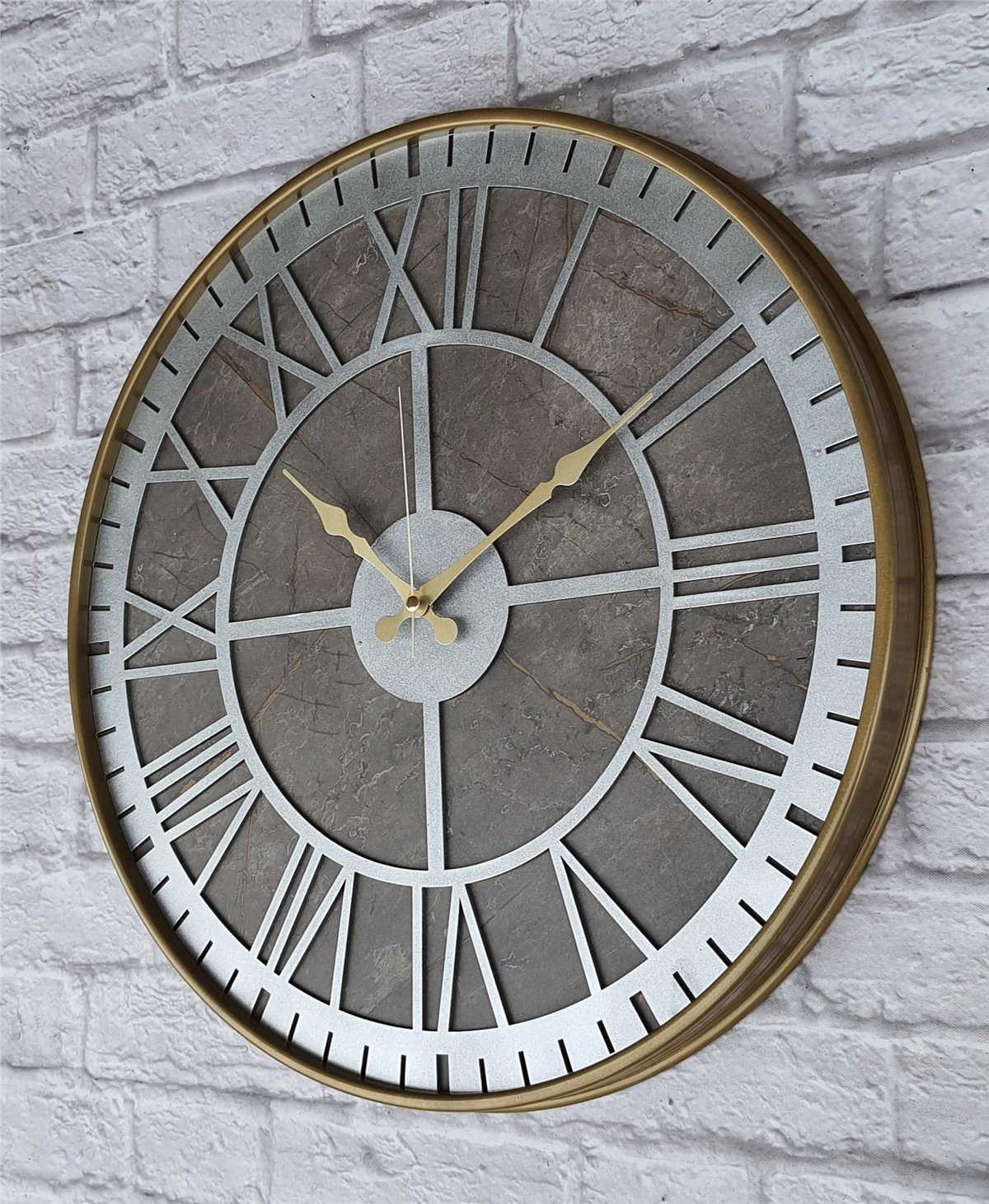 Markakanvas Altın(gold) Renkli Metal Kasalı Mermer Desenli  Duvar Saati  ( Çap 50 cm -Çap 80 cm )