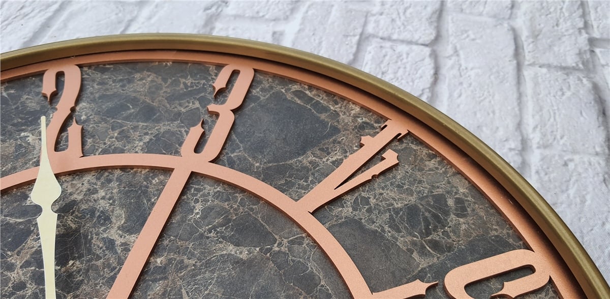 Markakanvas Altın(gold) Renkli Metal Kasalı Mermer Desenli  Duvar Saati  ( Çap 50 cm -Çap 80 cm )