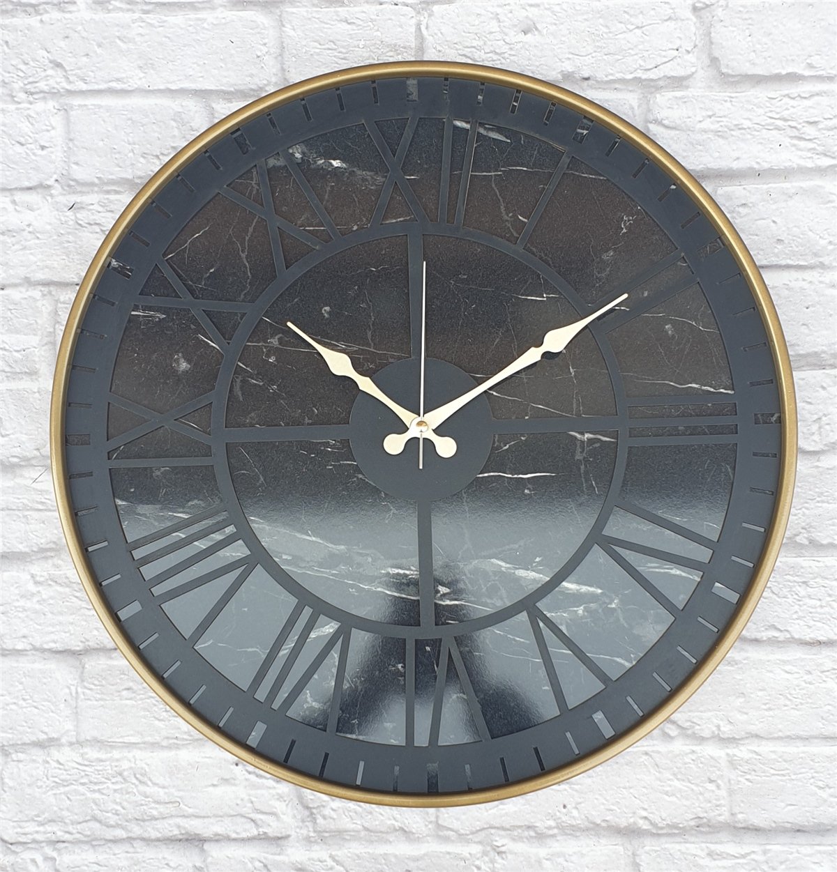 Markakanvas Altın(Gold) Renkli Metal Kasalı Mermer Desenli  Duvar Saati  ( Çap 50 cm -Çap 80 cm )