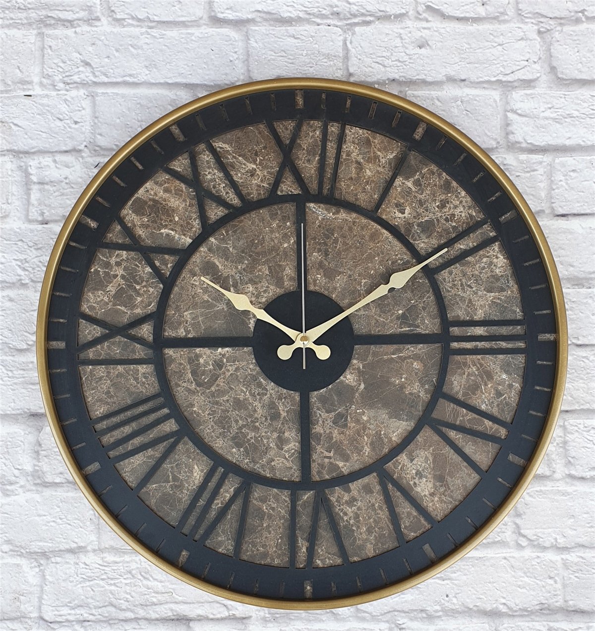 Markakanvas Altın(gold) Renkli Metal Kasalı Mermer Desenli  Duvar Saati  ( Çap 50 cm -Çap 80 cm )