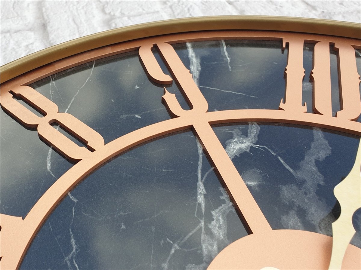 Markakanvas Altın(Gold) Renkli Metal Kasalı Mermer Desenli  Duvar Saati  ( Çap 50 cm -Çap 80 cm )