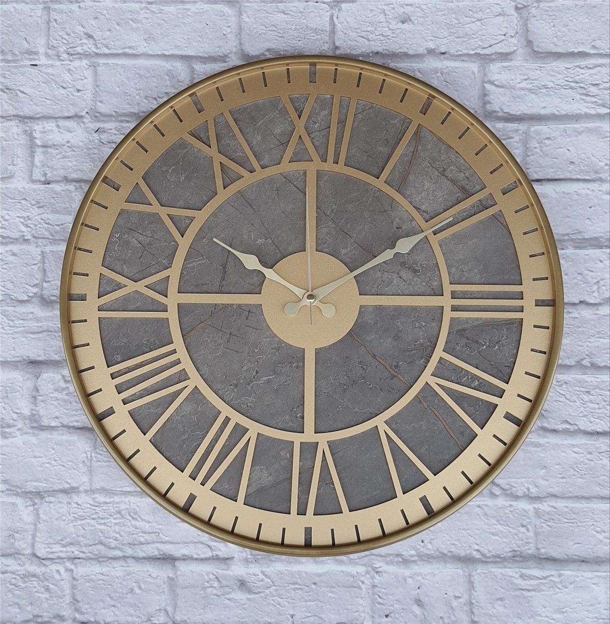 Markakanvas Altın(gold) Renkli Metal Kasalı Mermer Desenli  Duvar Saati  ( Çap 50 cm -Çap 80 cm )