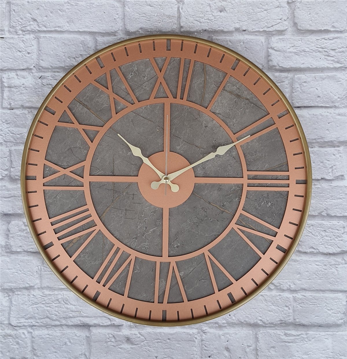 Markakanvas Altın(gold) Renkli Metal Kasalı Mermer Desenli  Duvar Saati  ( Çap 50 cm -Çap 80 cm )