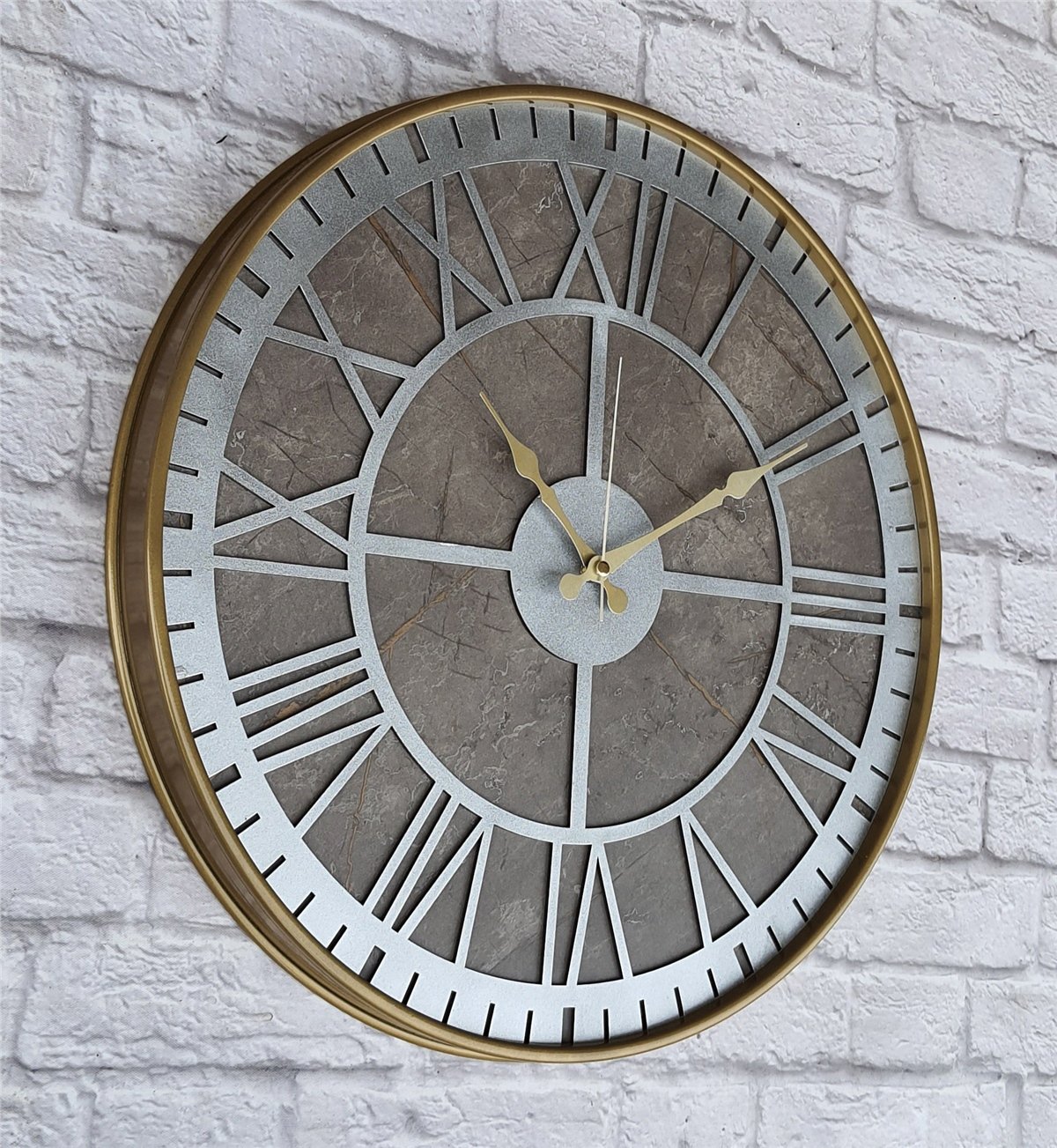 Markakanvas Altın(gold) Renkli Metal Kasalı Mermer Desenli  Duvar Saati  ( Çap 50 cm -Çap 80 cm )