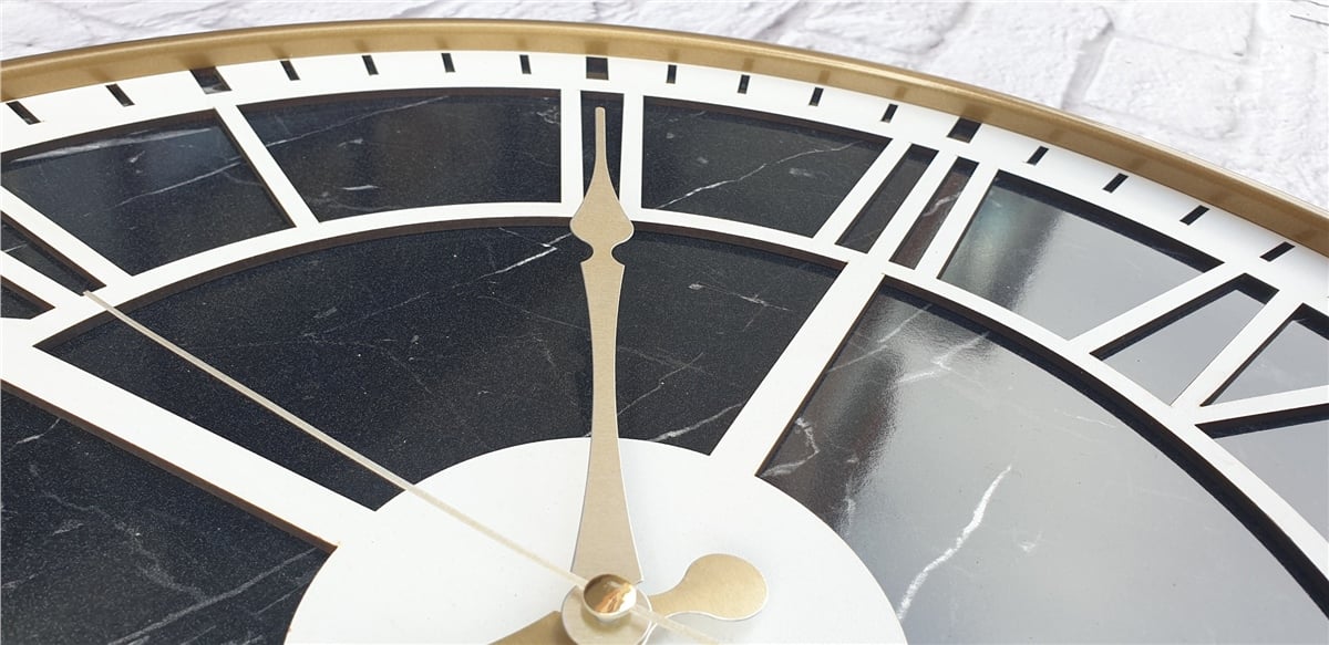Markakanvas Altın(Gold) Renkli Metal Kasalı Mermer Desenli  Duvar Saati  ( Çap 50 cm -Çap 80 cm )