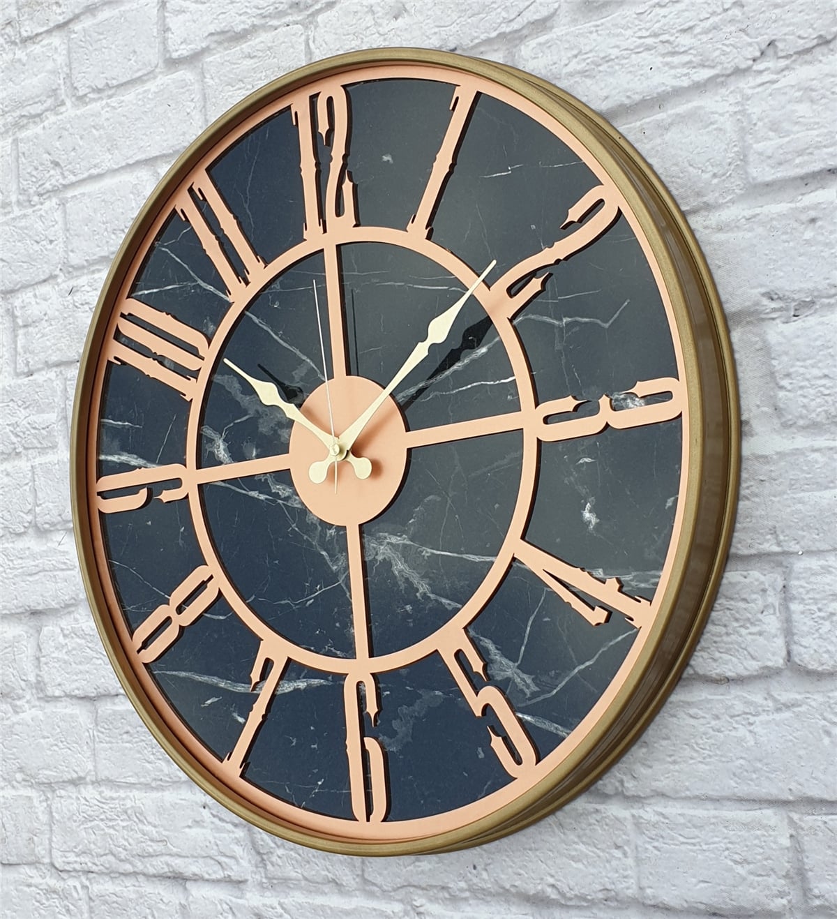 Markakanvas Altın(Gold) Renkli Metal Kasalı Mermer Desenli  Duvar Saati  ( Çap 50 cm -Çap 80 cm )