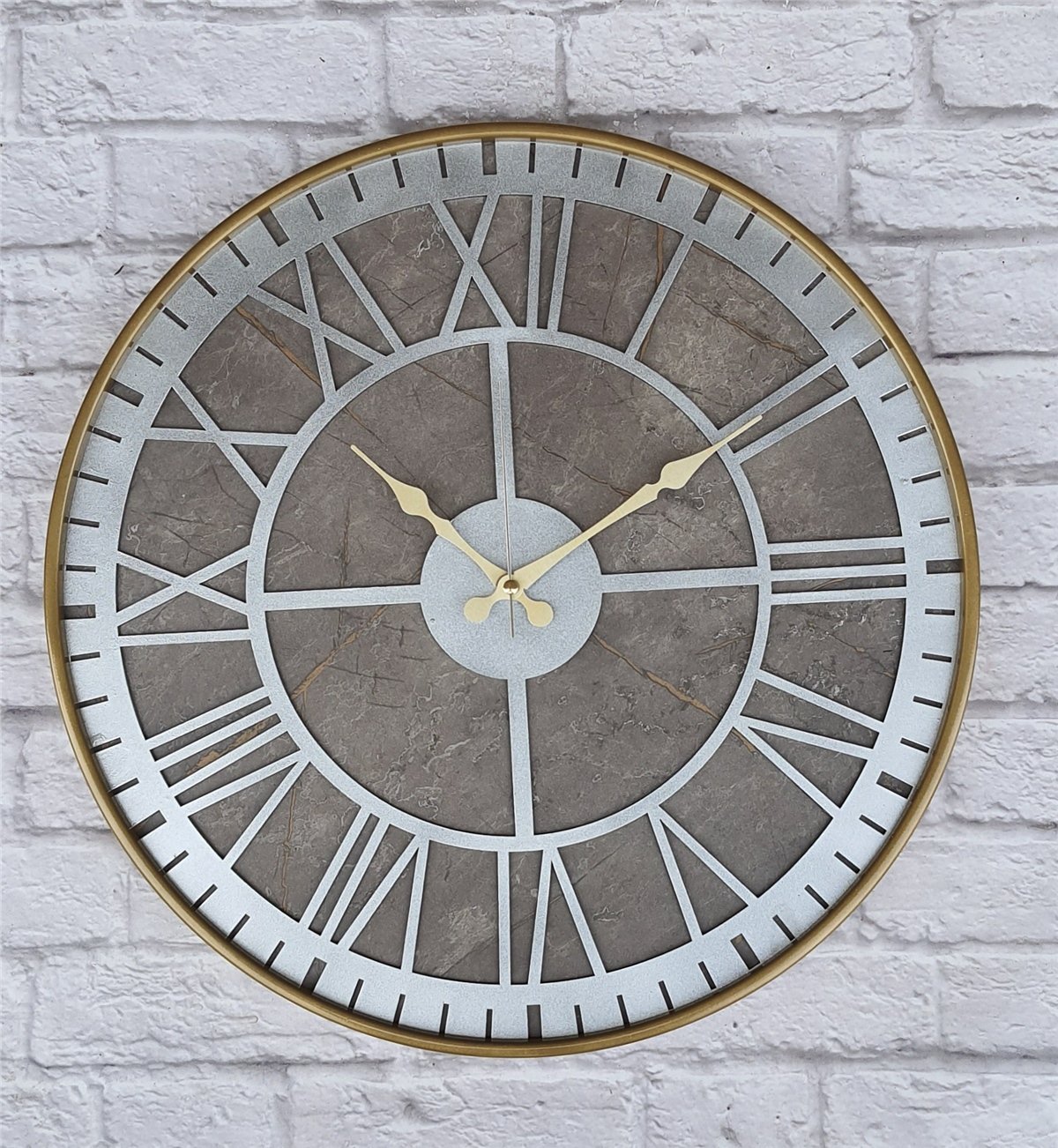 Markakanvas Altın(gold) Renkli Metal Kasalı Mermer Desenli  Duvar Saati  ( Çap 50 cm -Çap 80 cm )