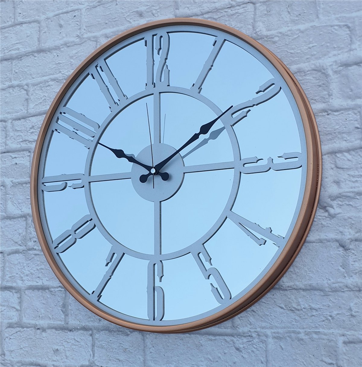 Markakanvas Bakır Renkli Metal Kasalı Aynalı  Duvar Saati Çap 40 cm - Çap 50 cm