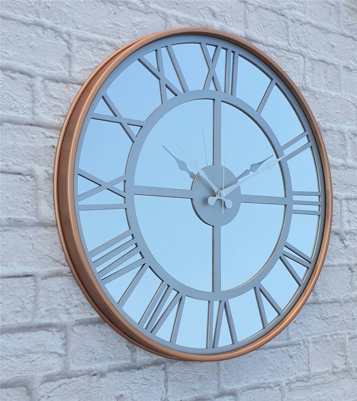 Markakanvas Bakır Renkli Metal Kasalı Aynalı  Duvar Saati Çap 40 cm - Çap 50 cm