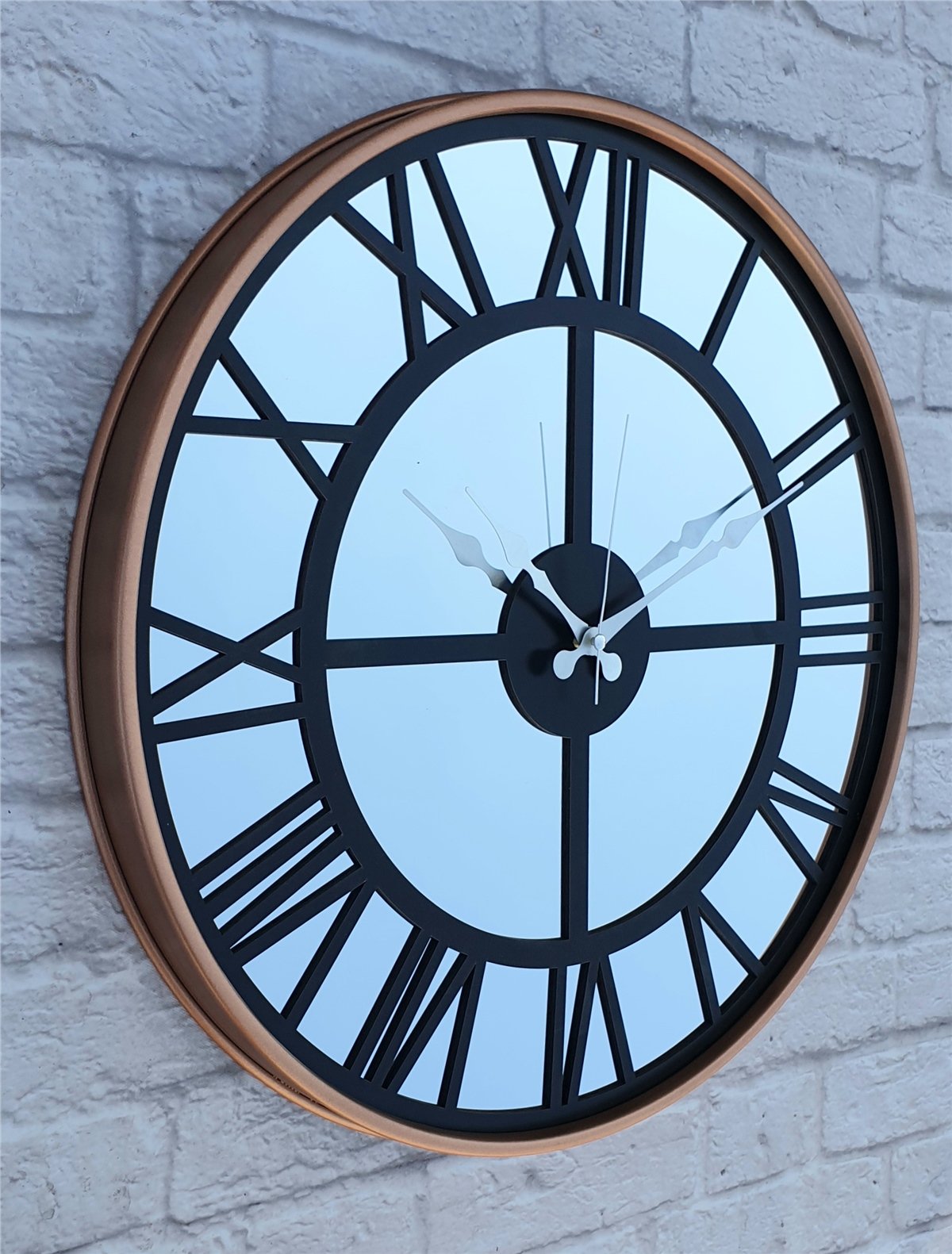 Markakanvas Bakır Renkli Metal Kasalı Aynalı  Duvar Saati Çap 40 cm - Çap 50 cm