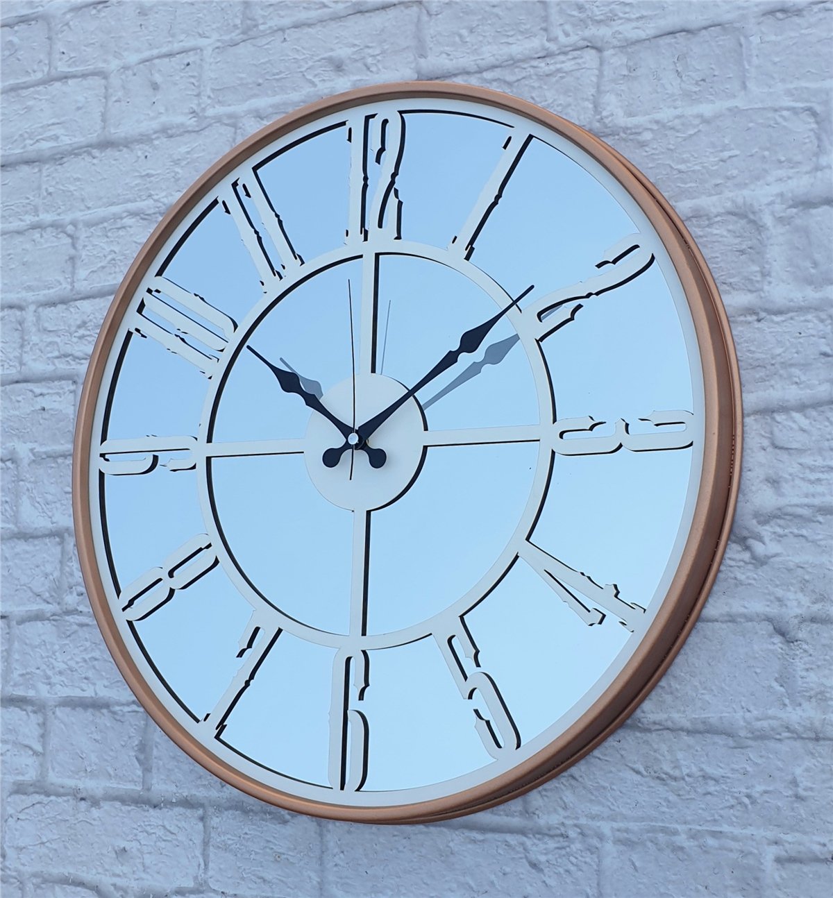 Markakanvas Bakır Renkli Metal Kasalı Aynalı  Duvar Saati Çap 40 cm - Çap 50 cm