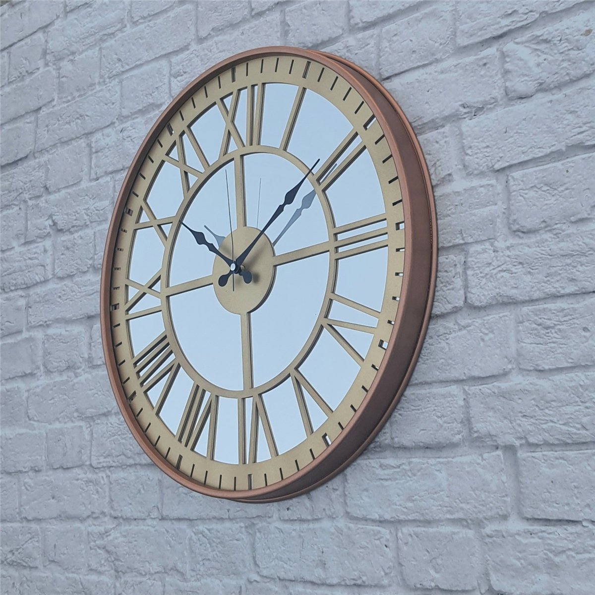 Markakanvas Bakır Renkli Metal Kasalı Aynalı  Duvar Saati Çap 40 cm - Çap 50 cm