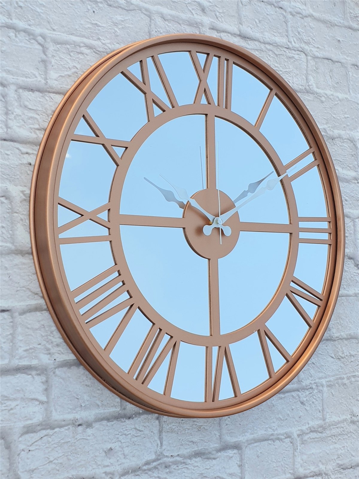Markakanvas Bakır Renkli Metal Kasalı Aynalı  Duvar Saati Çap 40 cm - Çap 50 cm