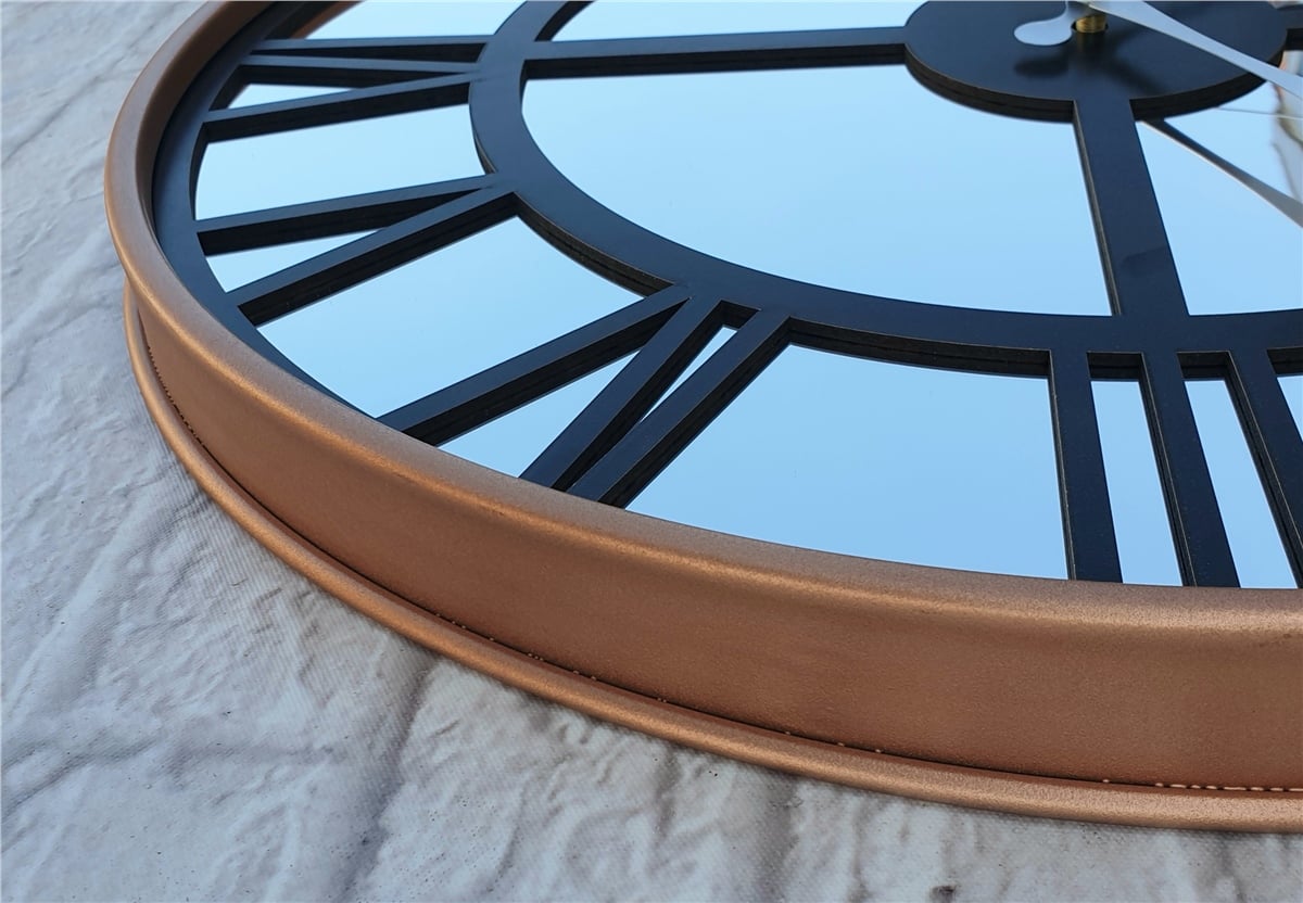Markakanvas Bakır Renkli Metal Kasalı Aynalı  Duvar Saati Çap 40 cm - Çap 50 cm