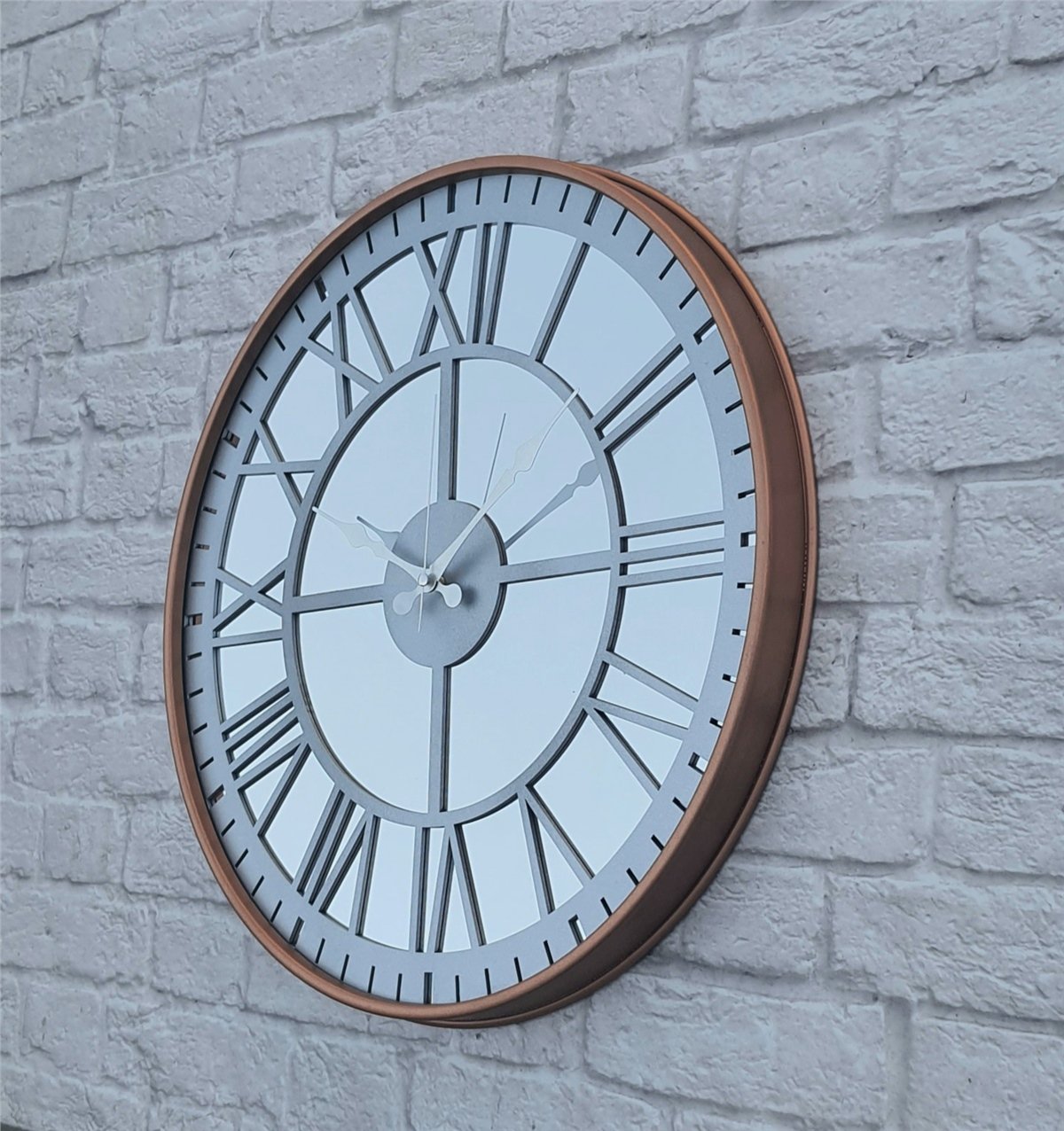 Markakanvas Bakır Renkli Metal Kasalı Aynalı  Duvar Saati Çap 40 cm - Çap 50 cm