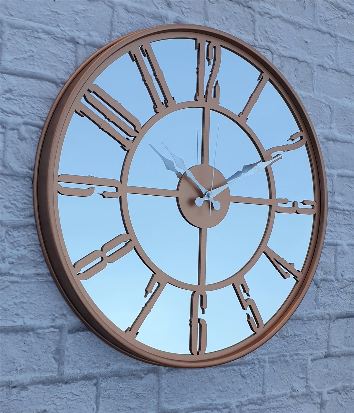 Markakanvas Bakır Renkli Metal Kasalı Aynalı  Duvar Saati Çap 40 cm - Çap 50 cm