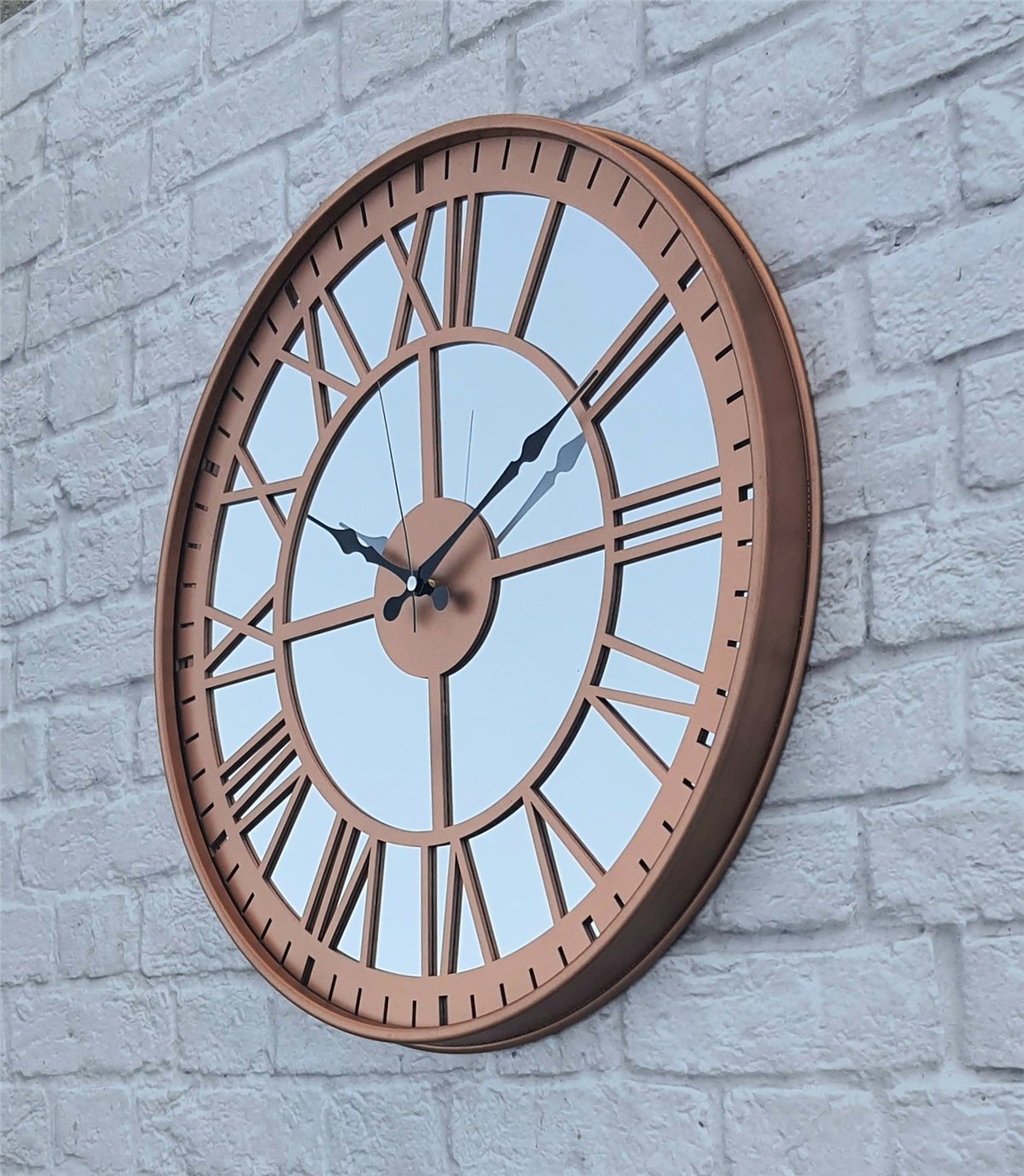Markakanvas Bakır Renkli Metal Kasalı Aynalı  Duvar Saati Çap 40 cm - Çap 50 cm