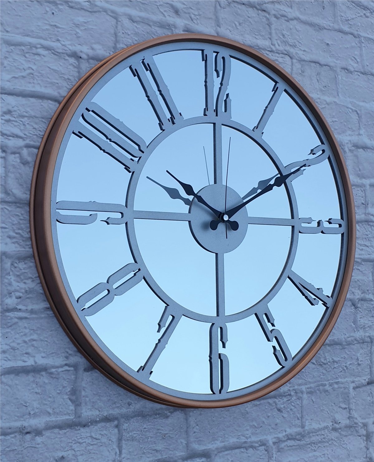 Markakanvas Bakır Renkli Metal Kasalı Aynalı  Duvar Saati Çap 40 cm - Çap 50 cm