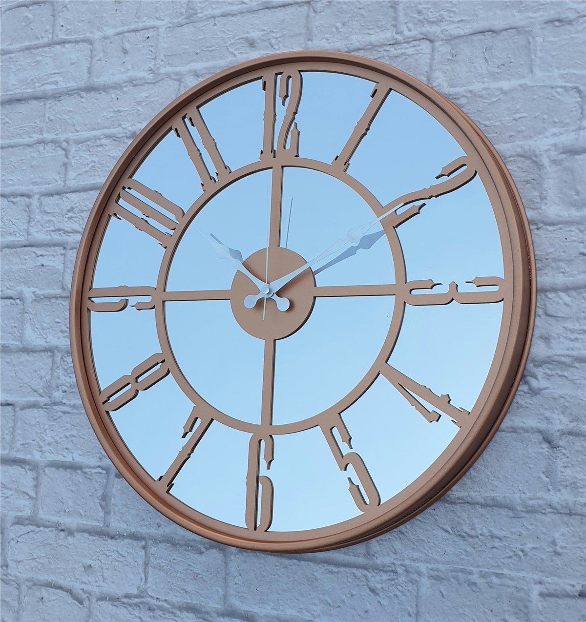 Markakanvas Bakır Renkli Metal Kasalı Aynalı  Duvar Saati Çap 40 cm - Çap 50 cm