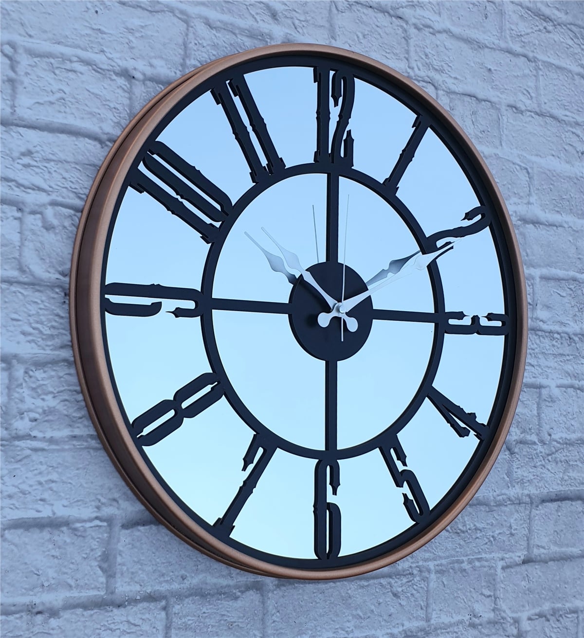 Markakanvas Bakır Renkli Metal Kasalı Aynalı  Duvar Saati Çap 40 cm - Çap 50 cm