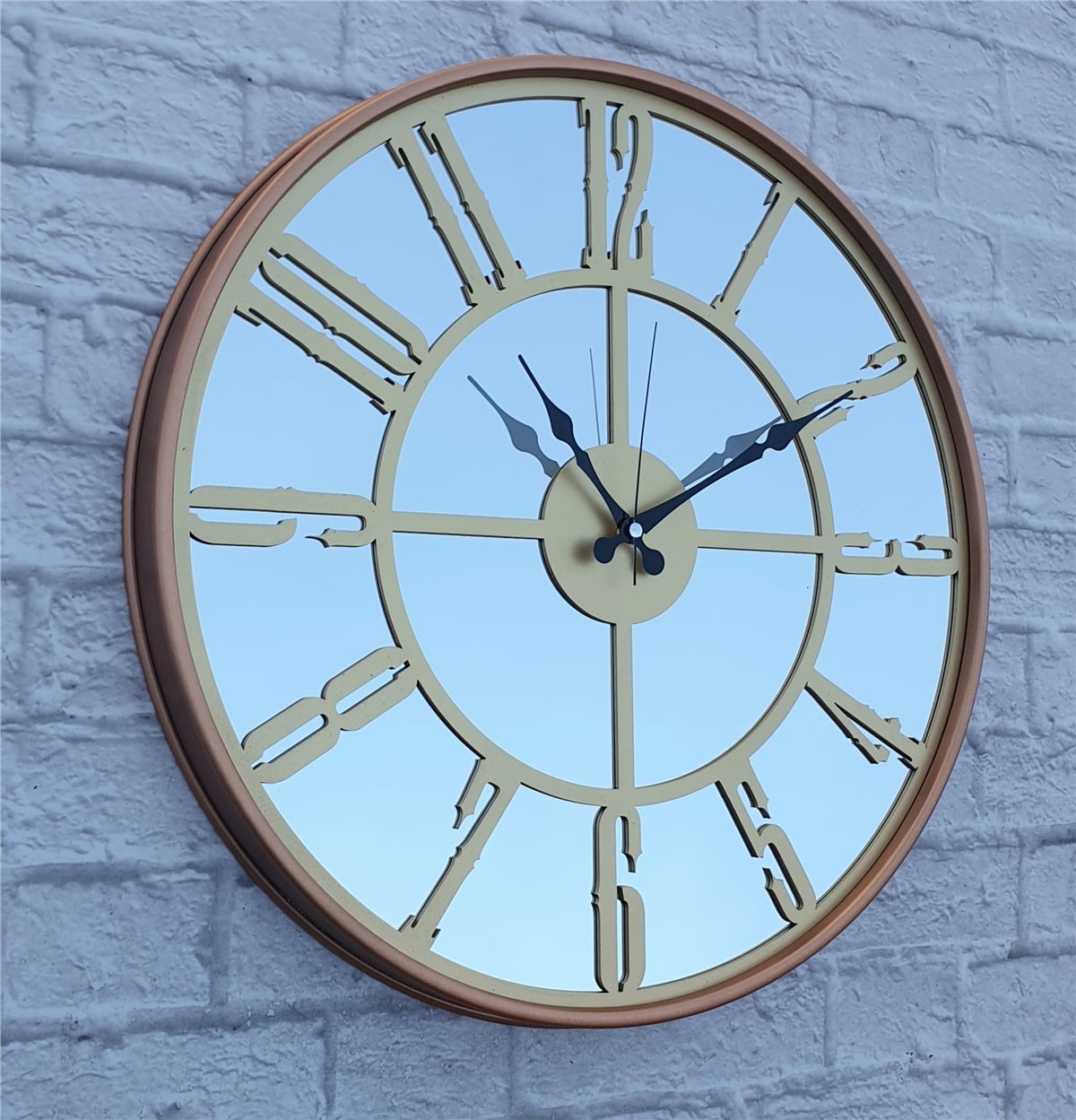 Markakanvas Bakır Renkli Metal Kasalı Aynalı  Duvar Saati Çap 40 cm - Çap 50 cm