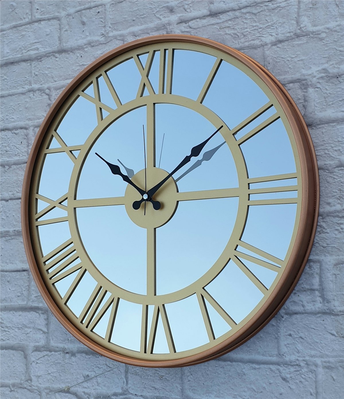 Markakanvas Bakır Renkli Metal Kasalı Aynalı  Duvar Saati Çap 40 cm - Çap 50 cm