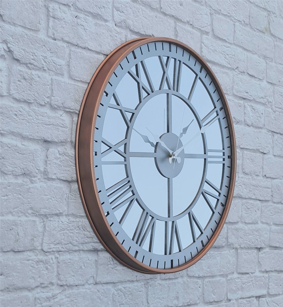 Markakanvas Bakır Renkli Metal Kasalı Aynalı  Duvar Saati Çap 40 cm - Çap 50 cm