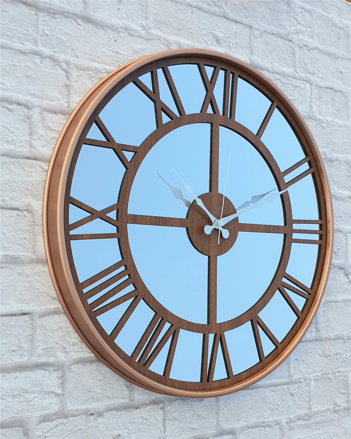 Markakanvas Bakır Renkli Metal Kasalı Aynalı  Duvar Saati Çap 40 cm - Çap 50 cm