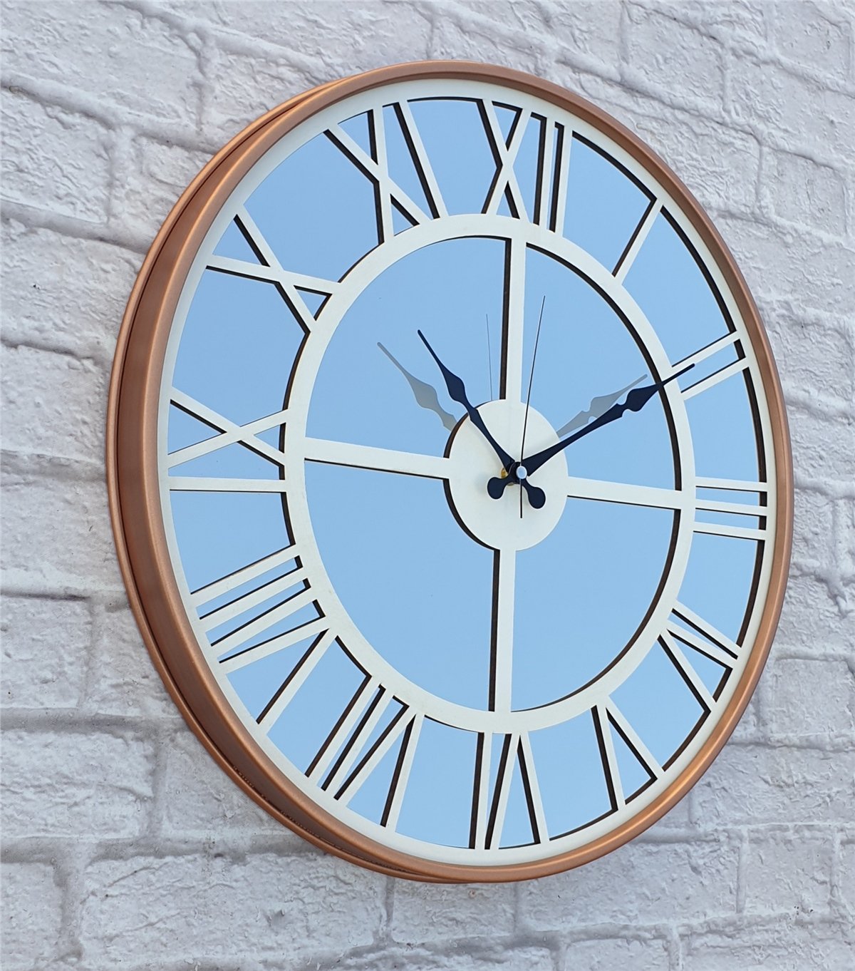 Markakanvas Bakır Renkli Metal Kasalı Aynalı  Duvar Saati Çap 40 cm - Çap 50 cm