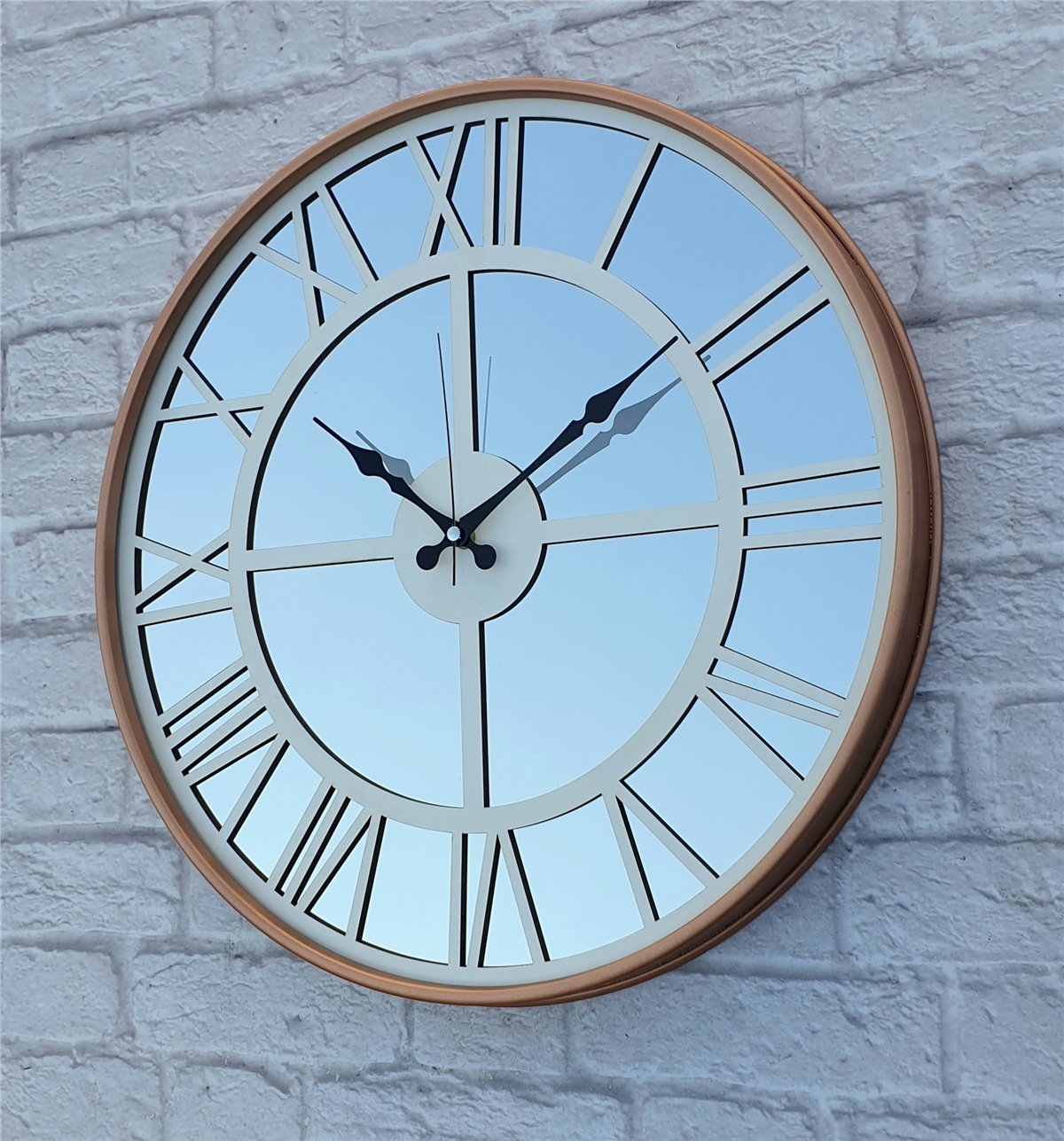 Markakanvas Bakır Renkli Metal Kasalı Aynalı  Duvar Saati Çap 40 cm - Çap 50 cm