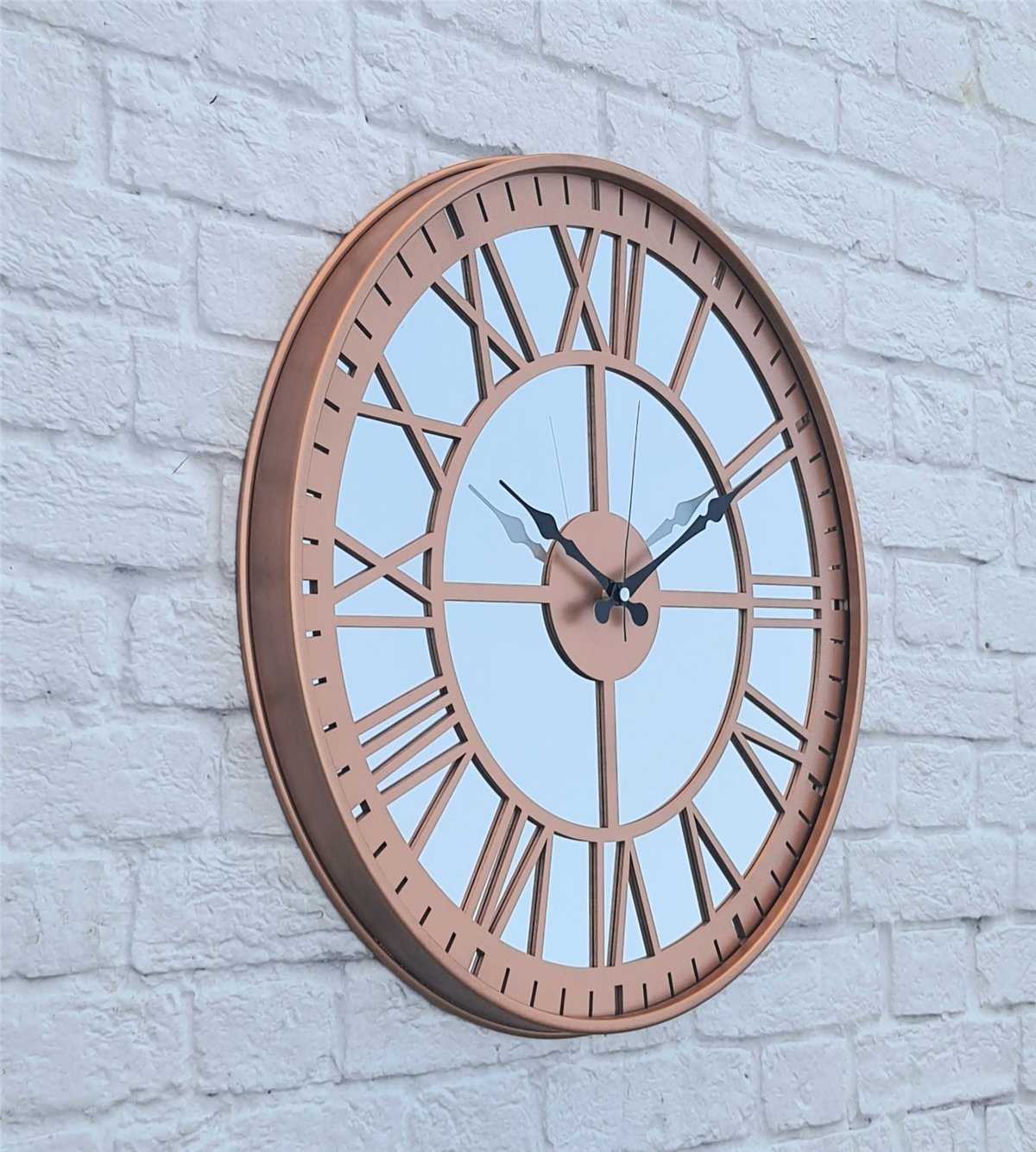 Markakanvas Bakır Renkli Metal Kasalı Aynalı  Duvar Saati Çap 40 cm - Çap 50 cm