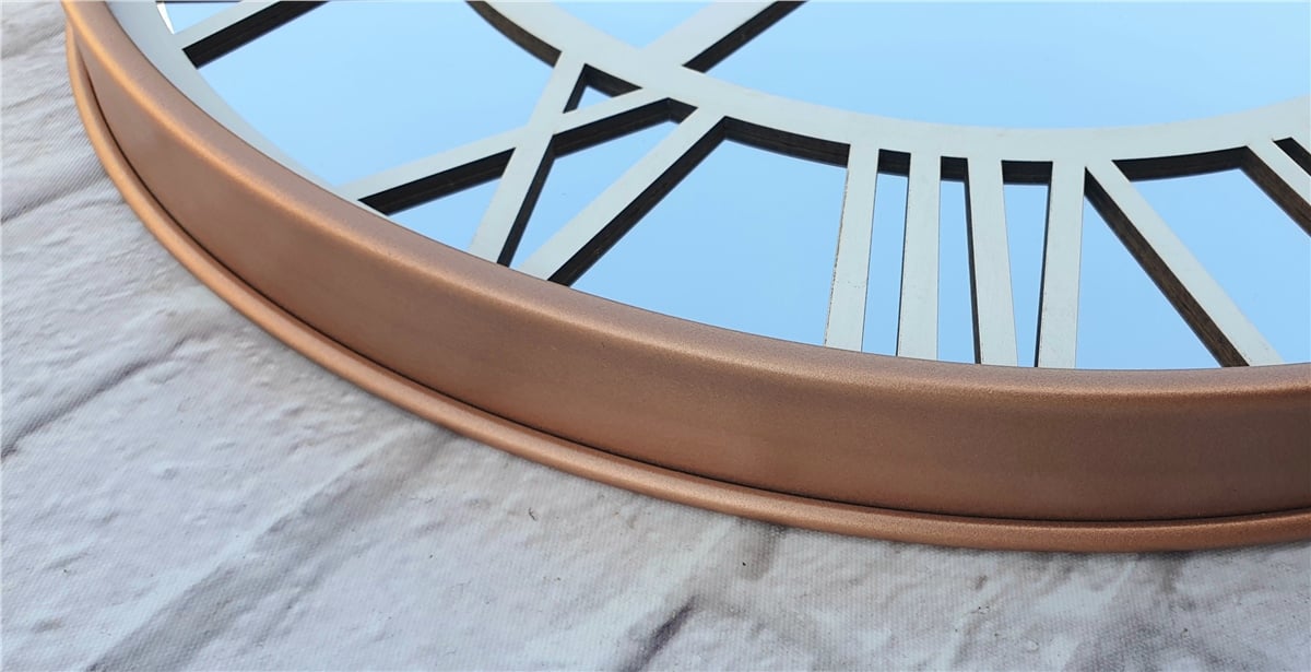 Markakanvas Bakır Renkli Metal Kasalı Aynalı  Duvar Saati Çap 40 cm - Çap 50 cm