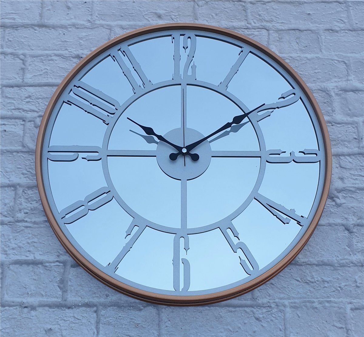 Markakanvas Bakır Renkli Metal Kasalı Aynalı  Duvar Saati Çap 40 cm - Çap 50 cm