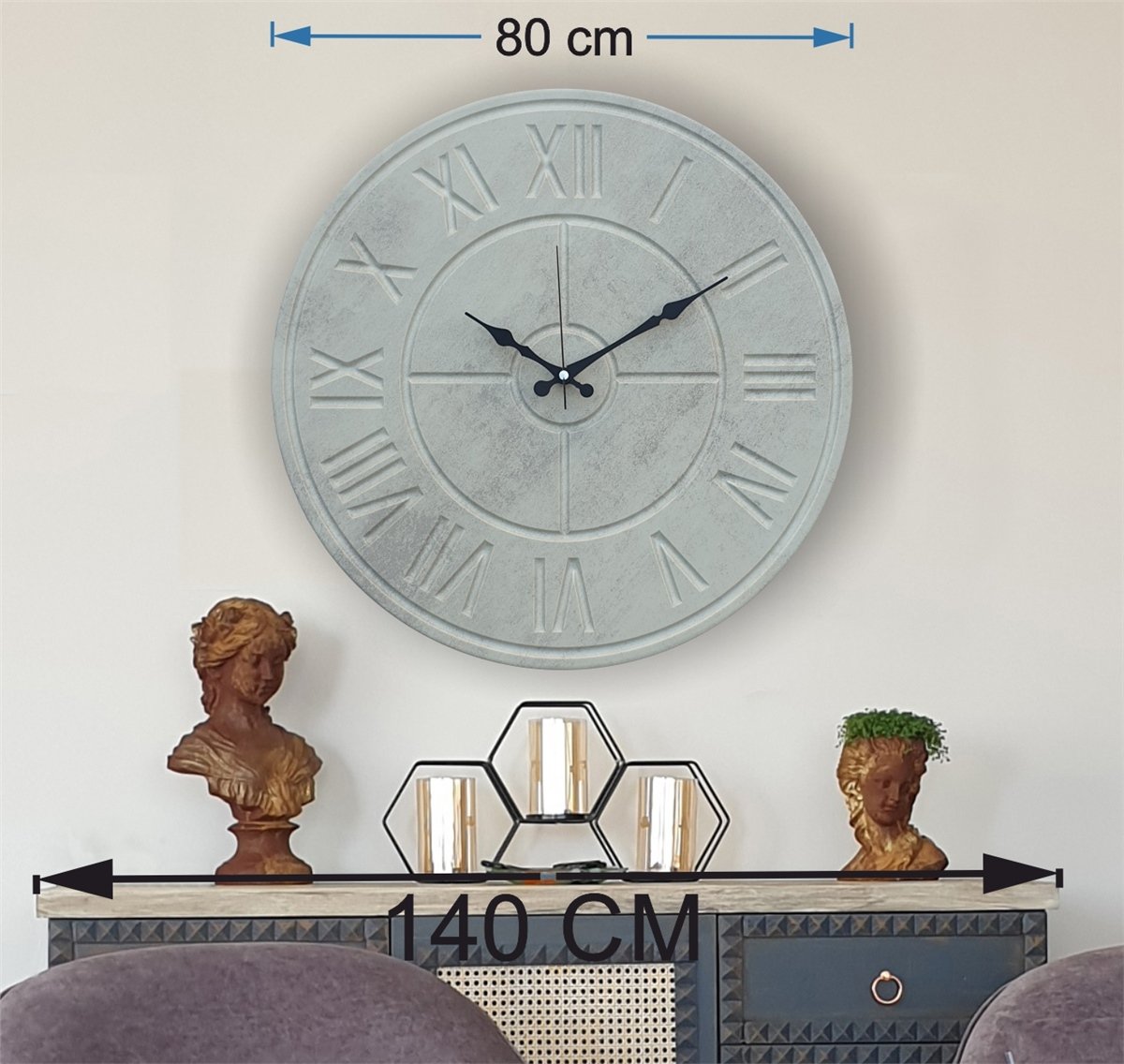 Markakanvas Beton Renkli Duvar Saati (Çap 50 cm - 80 cm )