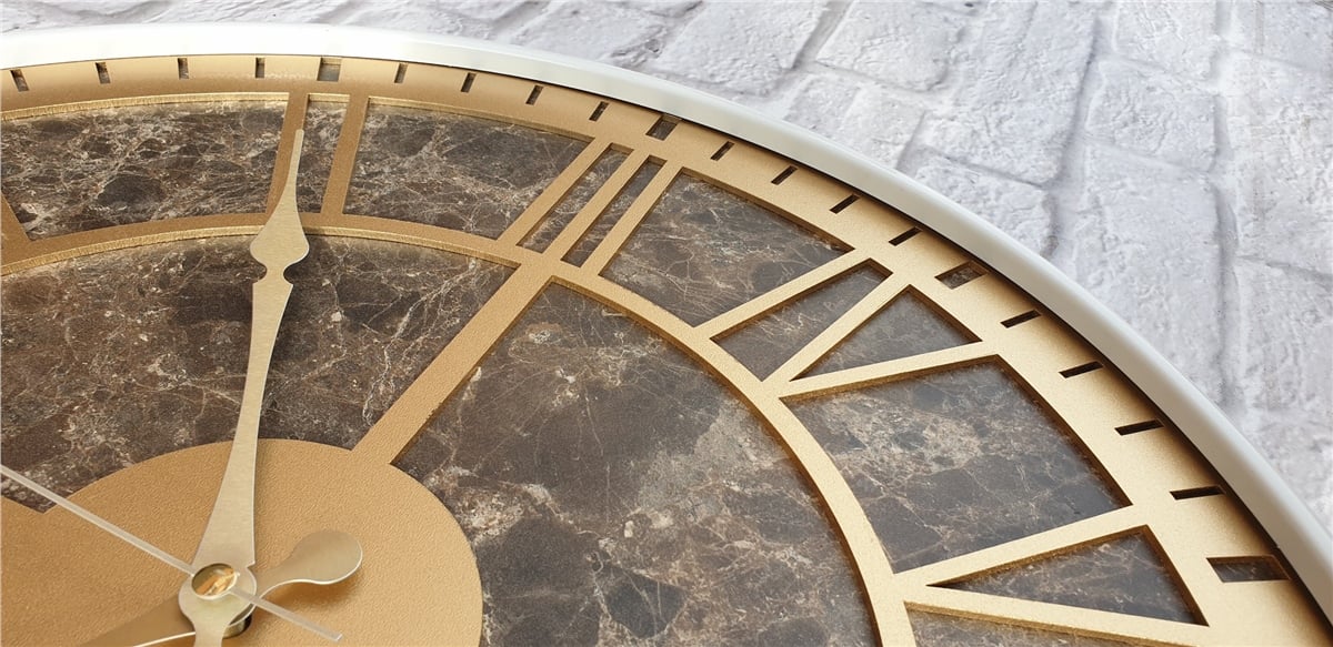Markakanvas Beyaz Metal Kasalı Mermer Desenli  Duvar Saati  ( Çap 50 cm -Çap 80 cm )