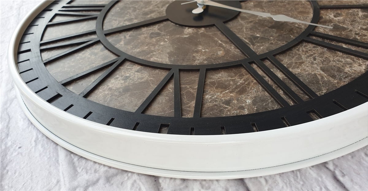 Markakanvas Beyaz Metal Kasalı Mermer Desenli  Duvar Saati  ( Çap 50 cm -Çap 80 cm )