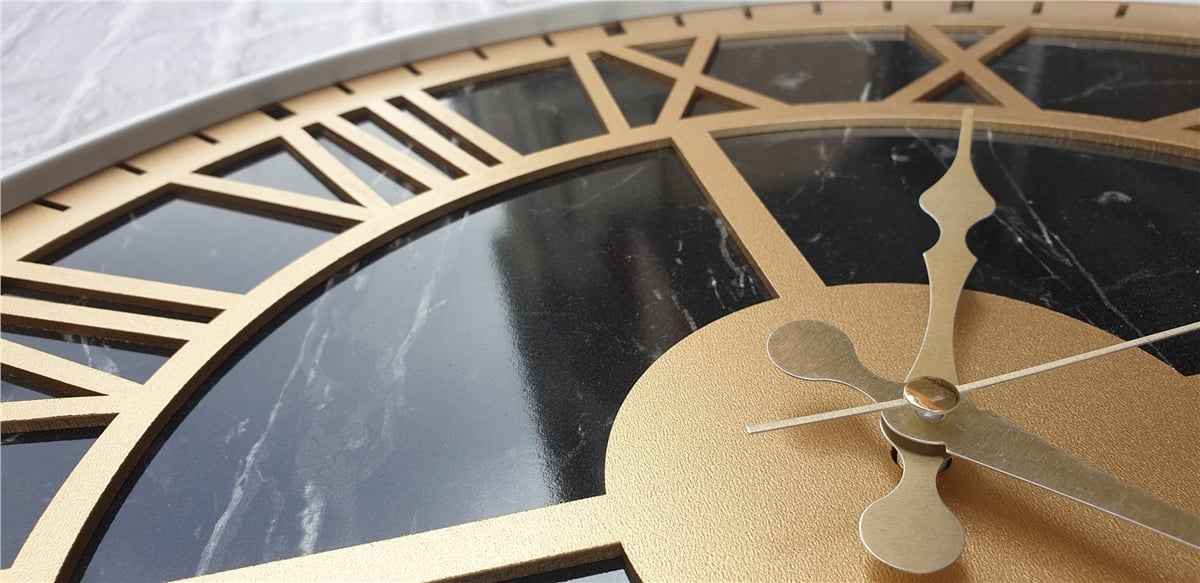 Markakanvas Beyaz Metal Kasalı Mermer Desenli  Duvar Saati  ( Çap 50 cm -Çap 80 cm )