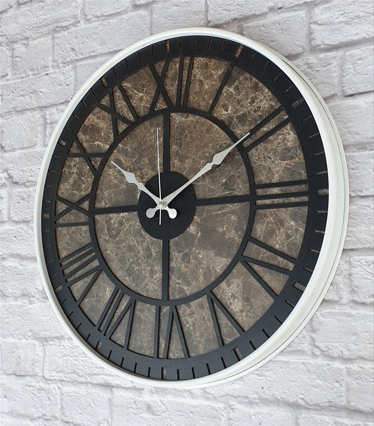 Markakanvas Beyaz Metal Kasalı Mermer Desenli  Duvar Saati  ( Çap 50 cm -Çap 80 cm )