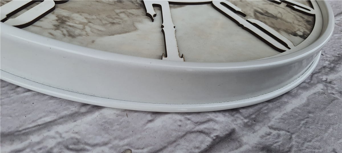 Markakanvas Beyaz Metal Kasalı Mermer Desenli  Duvar Saati  ( Çap 50 cm -Çap 80 cm )