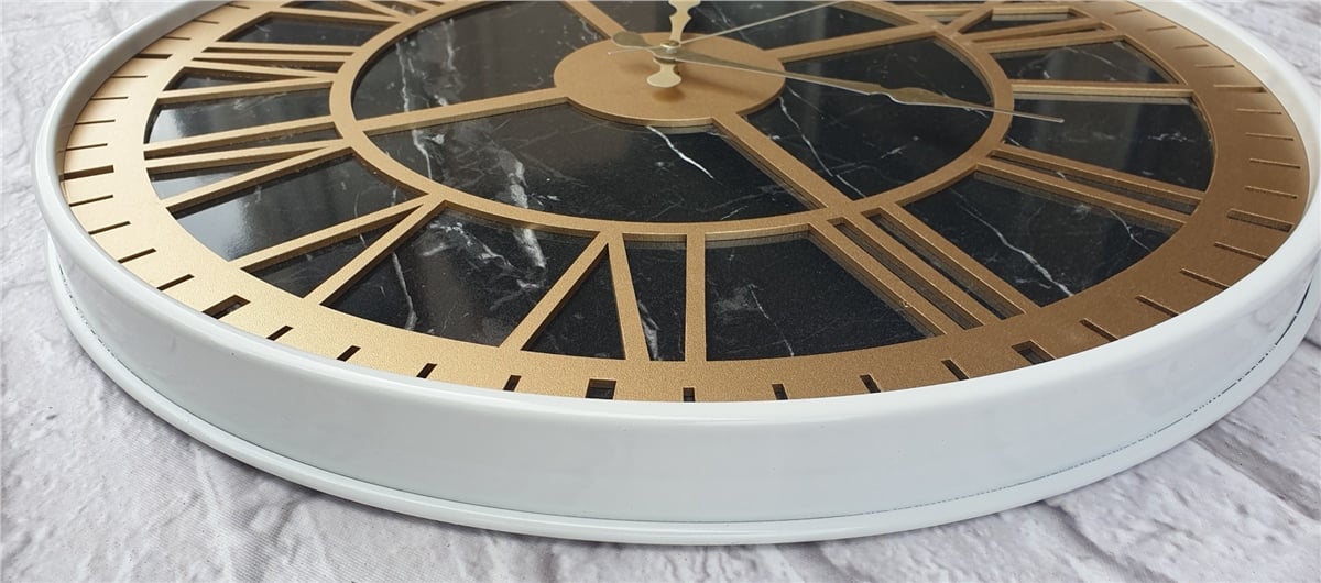 Markakanvas Beyaz Metal Kasalı Mermer Desenli  Duvar Saati  ( Çap 50 cm -Çap 80 cm )